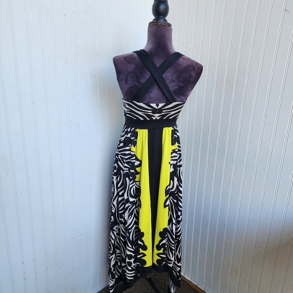 Inc International Concepts Women's Asymmetrical Hem Black Yellow Maxi Dress XS - Picture 7 of 13